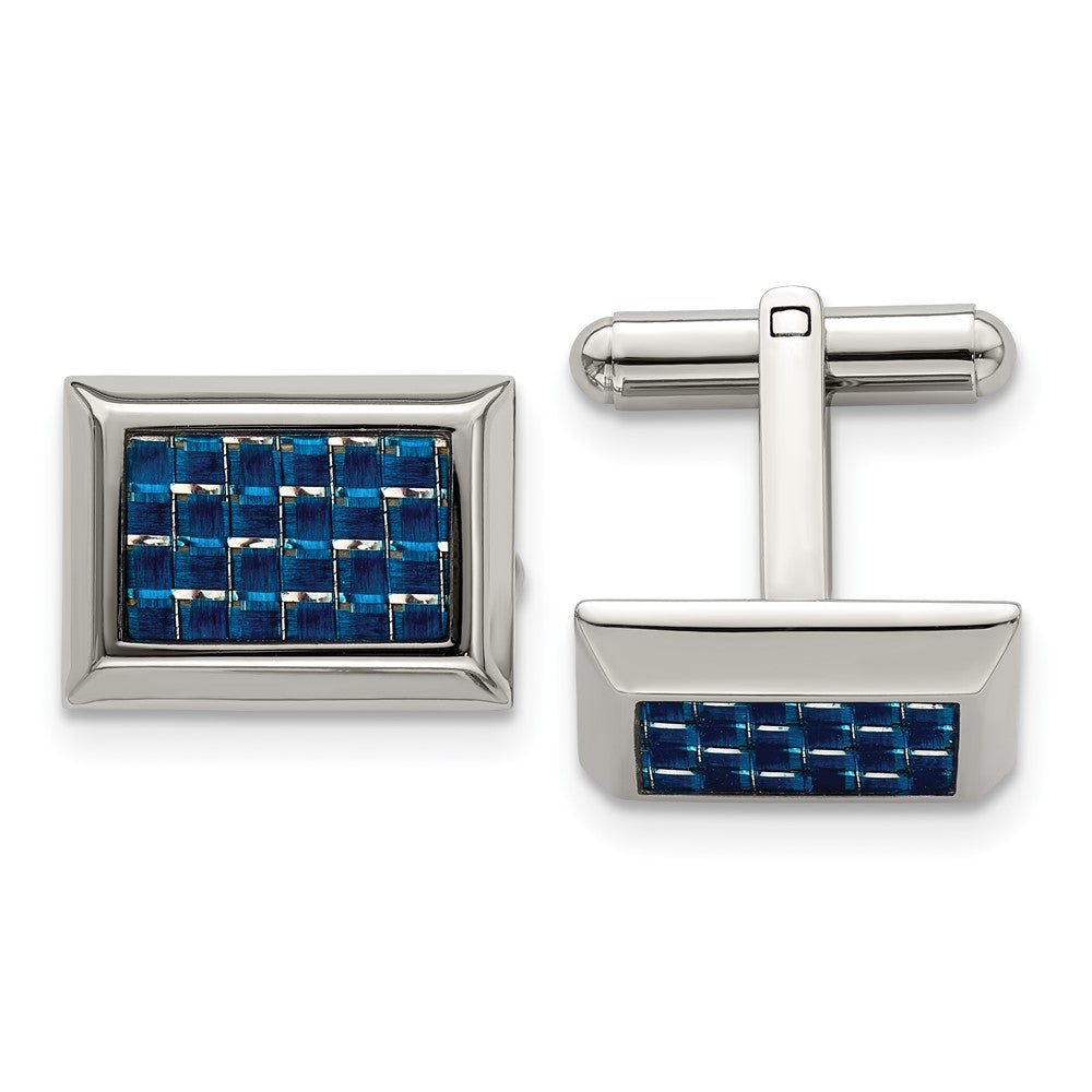 Stainless Steel & Blue Carbon Fiber Rectangle Cuff Links, 18 x 13mm, Item M11189 by The Black Bow Jewelry Co.
