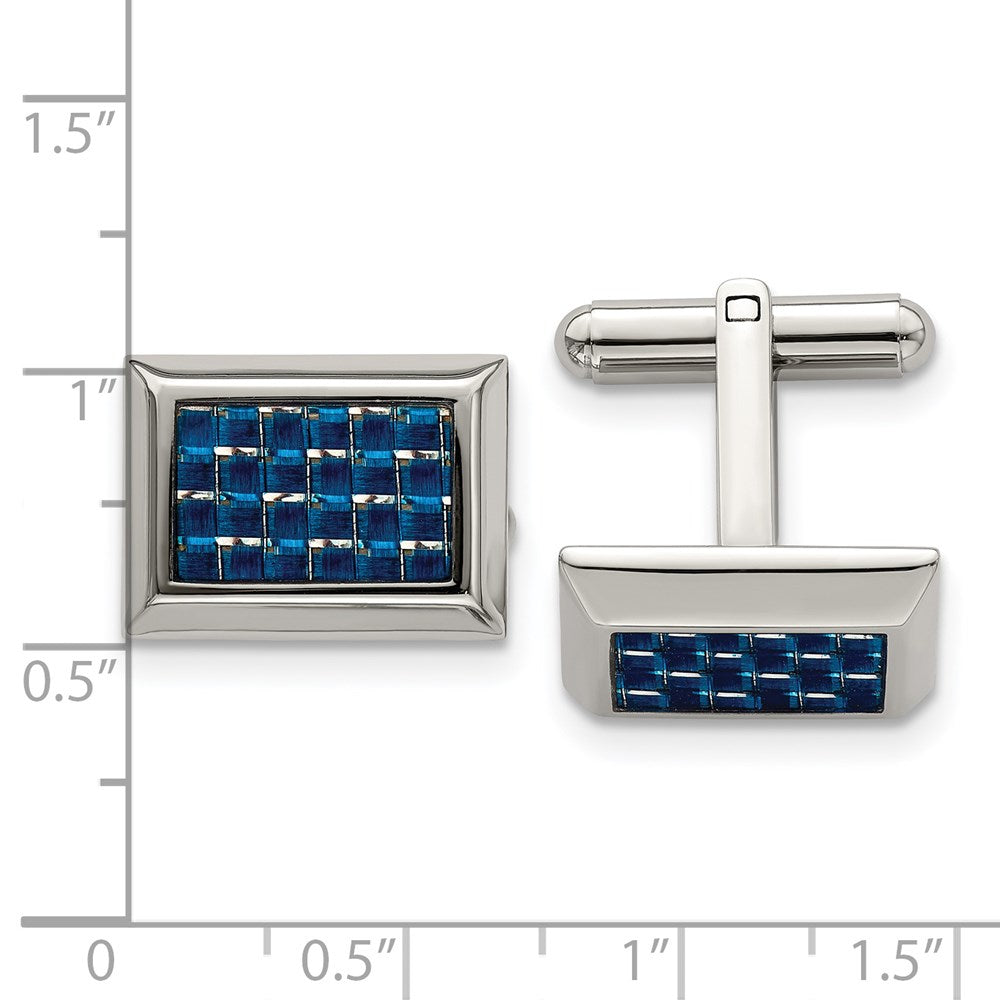 Alternate view of the Stainless Steel & Blue Carbon Fiber Rectangle Cuff Links, 18 x 13mm by The Black Bow Jewelry Co.