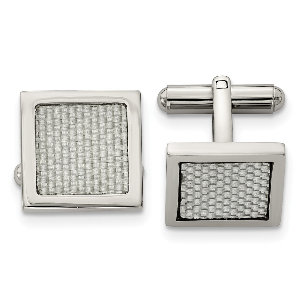 Stainless Steel & Gray Carbon Fiber Square Cuff Links, 16mm (5/8 Inch), Item M11190 by The Black Bow Jewelry Co.