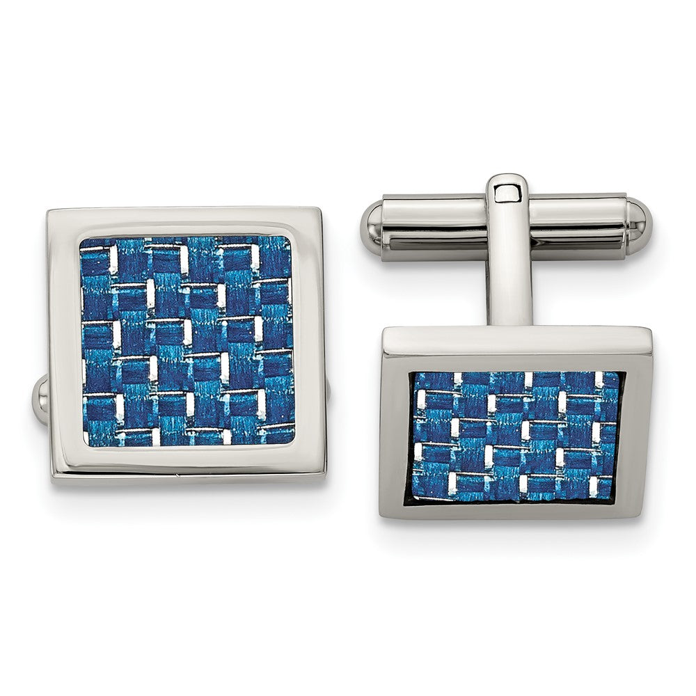 Stainless Steel & Blue Carbon Fiber Square Cuff Links, 16mm (5/8 Inch), Item M11191 by The Black Bow Jewelry Co.