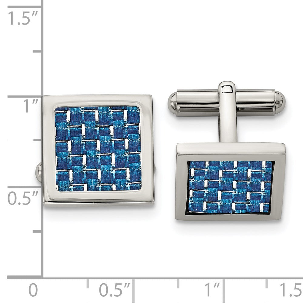 Alternate view of the Stainless Steel & Blue Carbon Fiber Square Cuff Links, 16mm (5/8 Inch) by The Black Bow Jewelry Co.