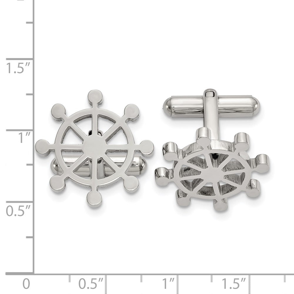 Alternate view of the Stainless Steel Polished Ship's Wheel Cuff Links, 20mm (3/4 Inch) by The Black Bow Jewelry Co.