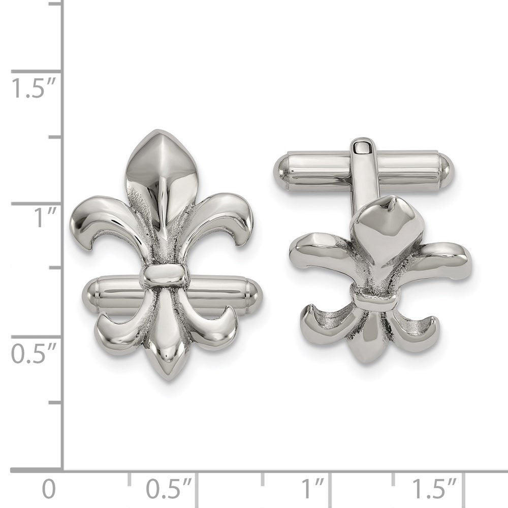 Alternate view of the Stainless Steel Polished Fleur de Lis Cuff Links, 17 x 23mm by The Black Bow Jewelry Co.