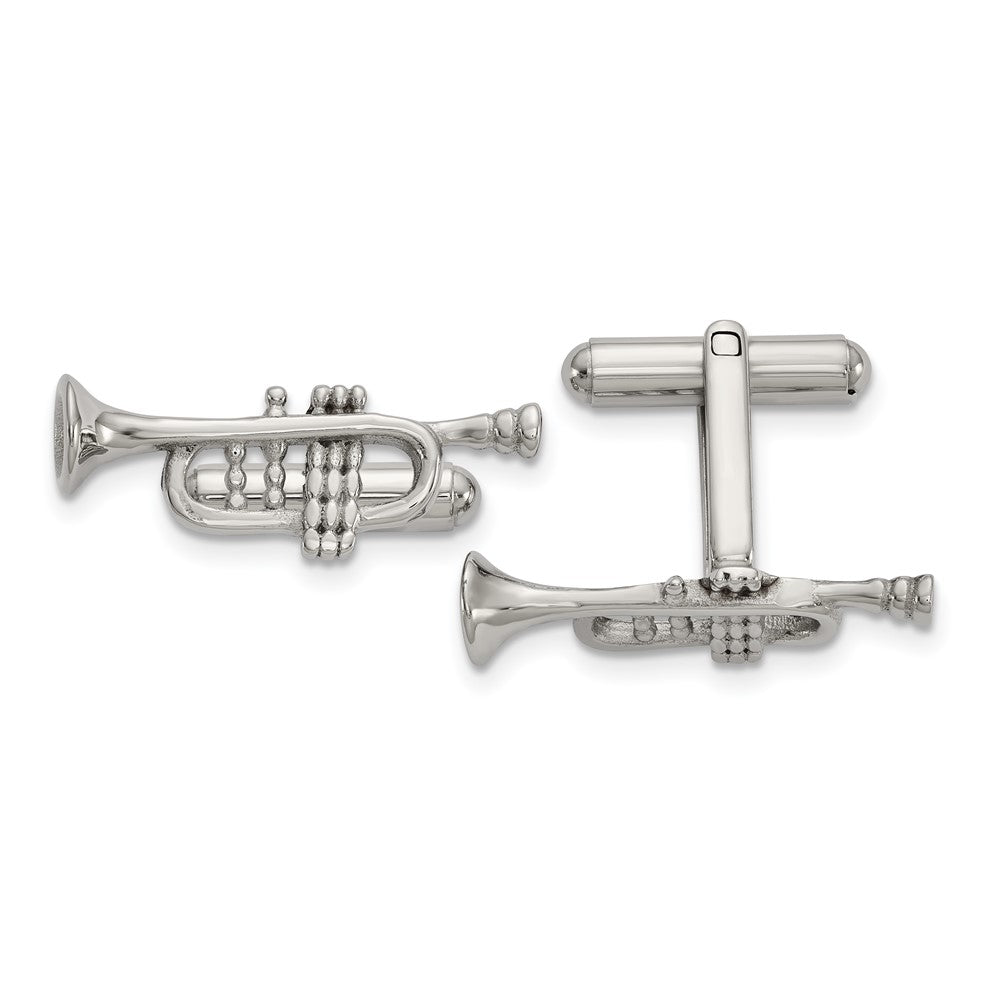 Stainless Steel Polished Trumpet Cuff Links, 27 x 10mm, Item M11197 by The Black Bow Jewelry Co.
