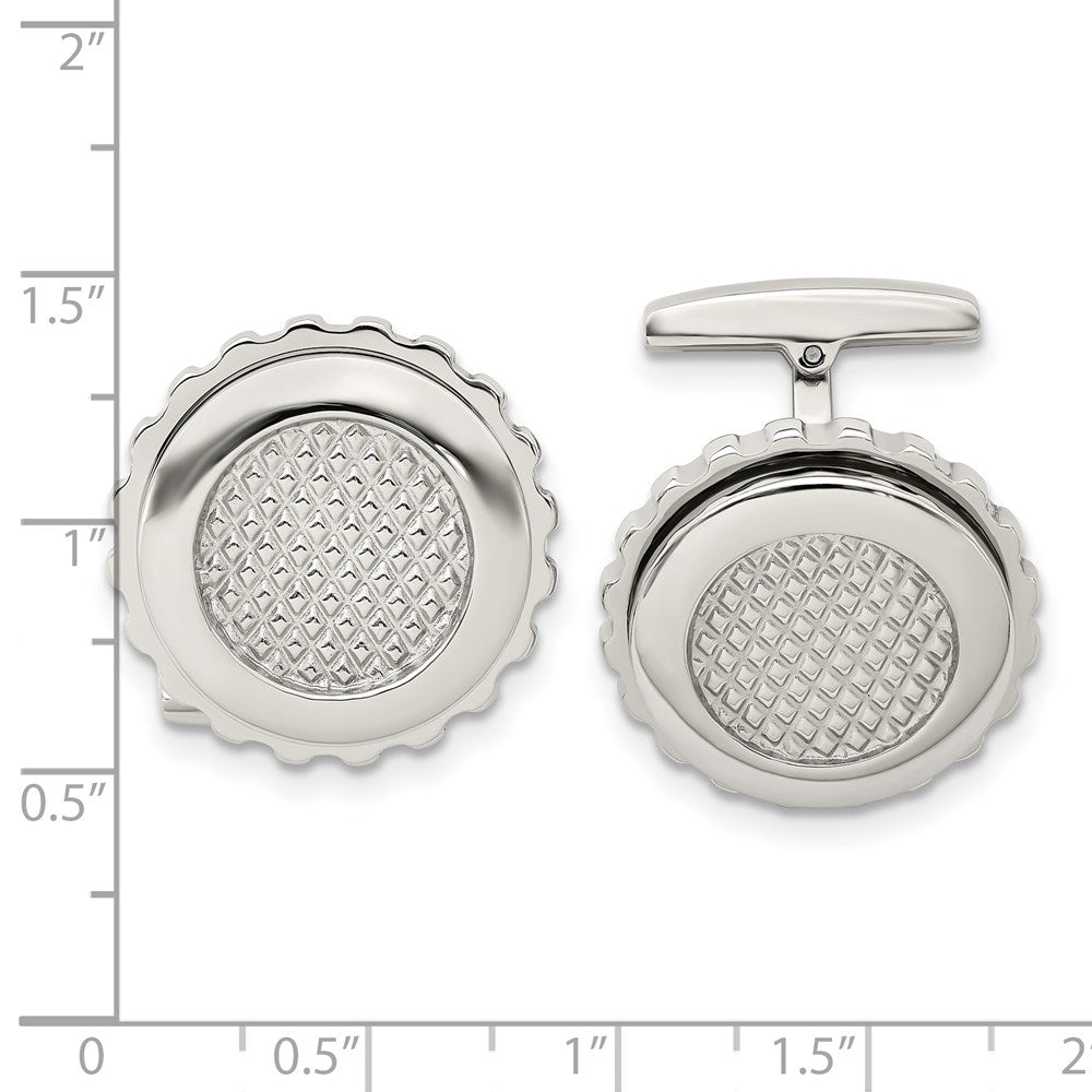 Alternate view of the Stainless Steel Polished and Textured Round Cuff Links, 22mm by The Black Bow Jewelry Co.