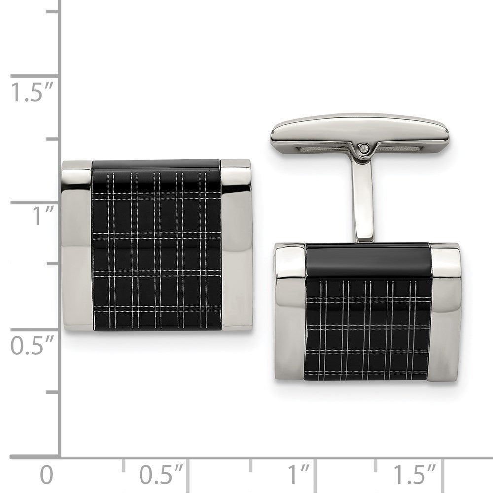 Alternate view of the Stainless Steel & Black Plated Laser Design Square Cuff Links, 16mm by The Black Bow Jewelry Co.