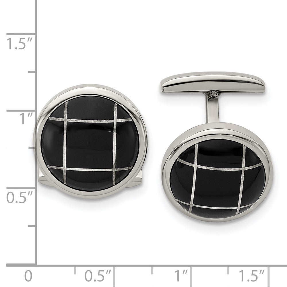 Alternate view of the Stainless Steel & Black Plated Round Grid Cuff Links, 18mm by The Black Bow Jewelry Co.