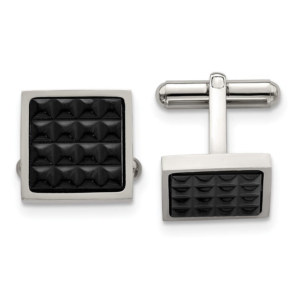 Stainless Steel Polished & Black Plated Studded Square Cuff Links 14mm, Item M11204 by The Black Bow Jewelry Co.