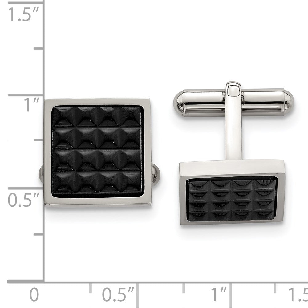 Alternate view of the Stainless Steel Polished & Black Plated Studded Square Cuff Links 14mm by The Black Bow Jewelry Co.