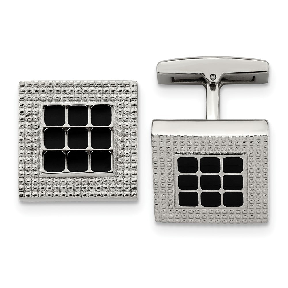 Stainless Steel & Black Rubber Textured Square Cuff Links, 16mm, Item M11205 by The Black Bow Jewelry Co.
