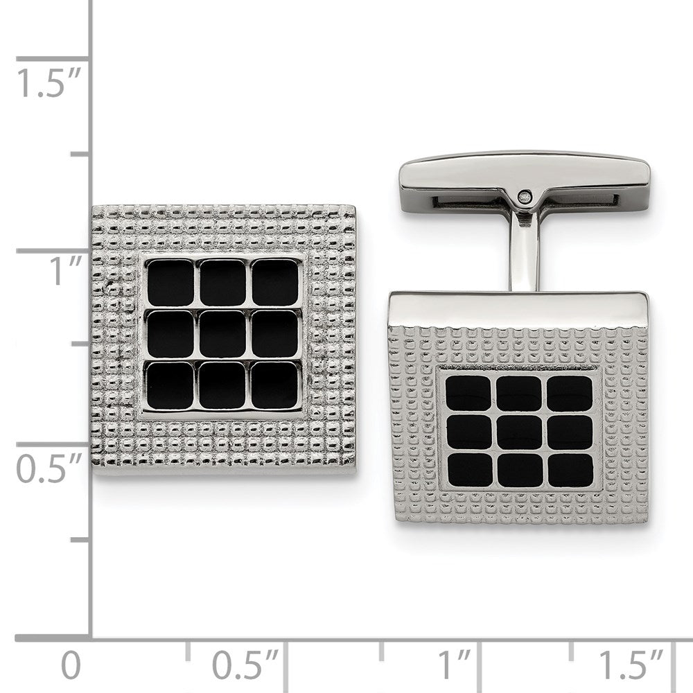 Alternate view of the Stainless Steel & Black Rubber Textured Square Cuff Links, 16mm by The Black Bow Jewelry Co.