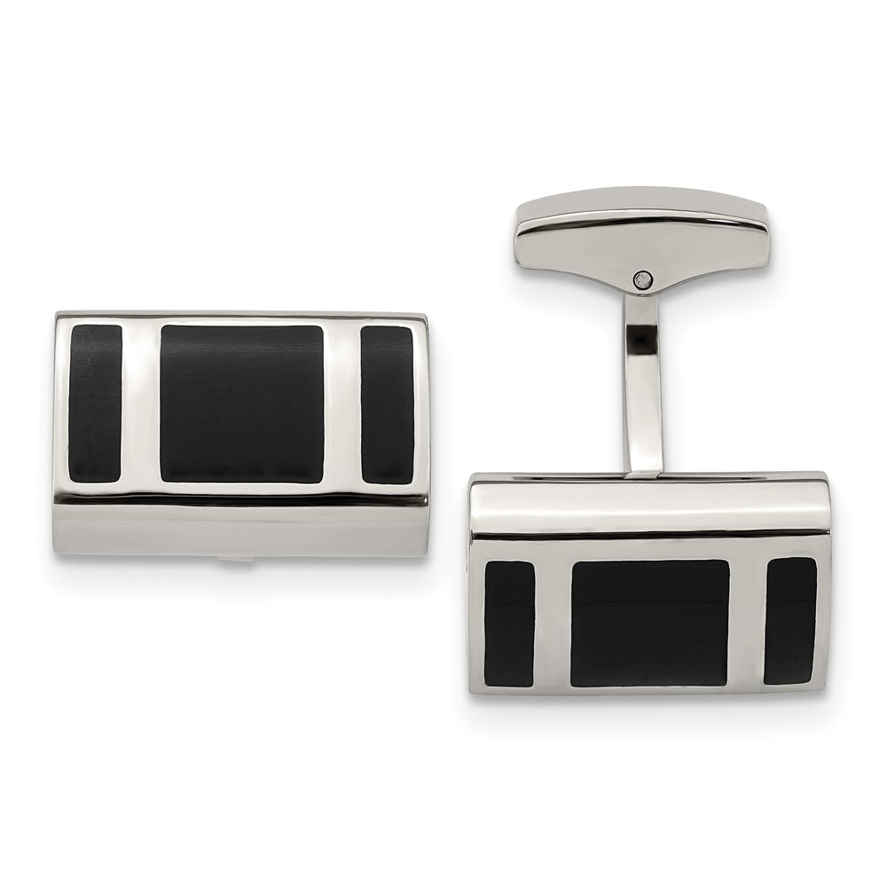 Stainless Steel & Black Rubber Rectangle Cuff Links, 18 x 9mm, Item M11206 by The Black Bow Jewelry Co.