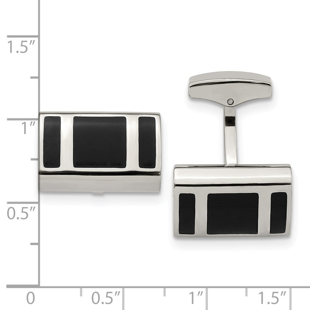 Alternate view of the Stainless Steel & Black Rubber Rectangle Cuff Links, 18 x 9mm by The Black Bow Jewelry Co.