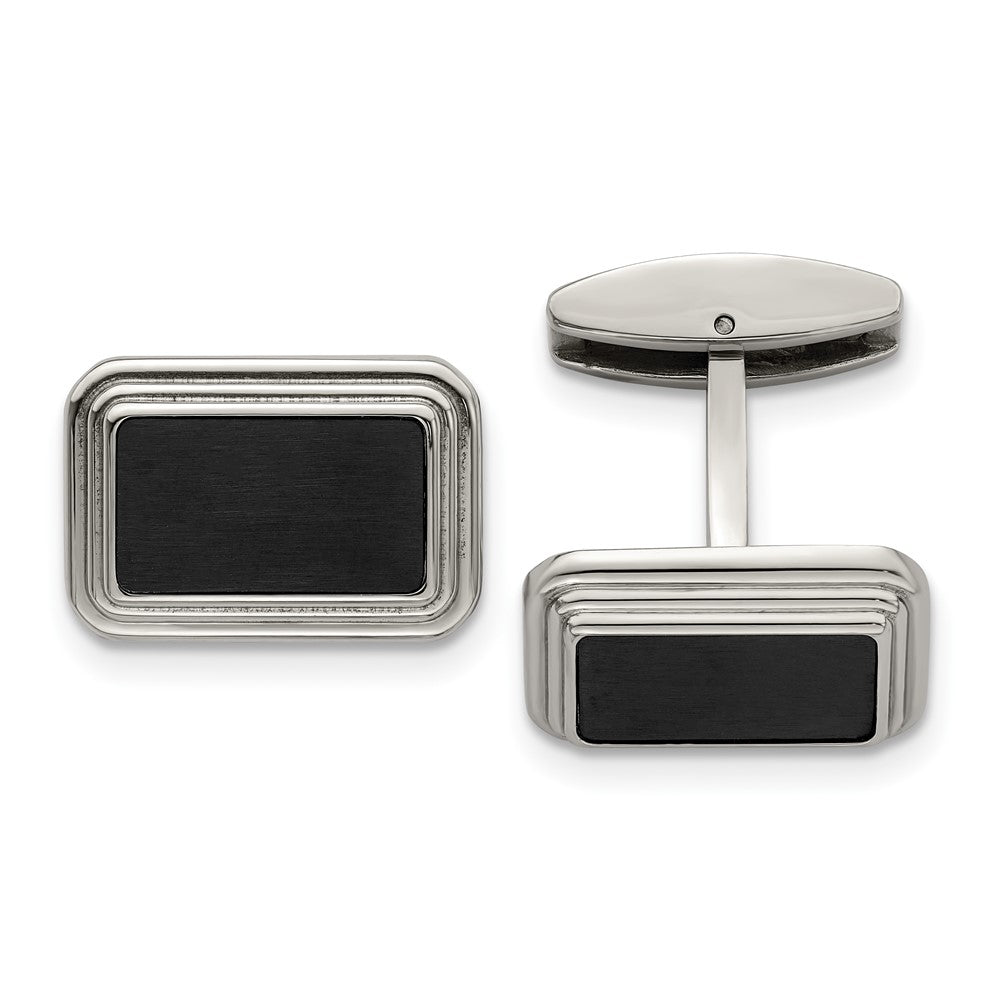 Stainless Steel & Black Plated Step Edge Rectangle Cuff Links, 20x12mm, Item M11207 by The Black Bow Jewelry Co.