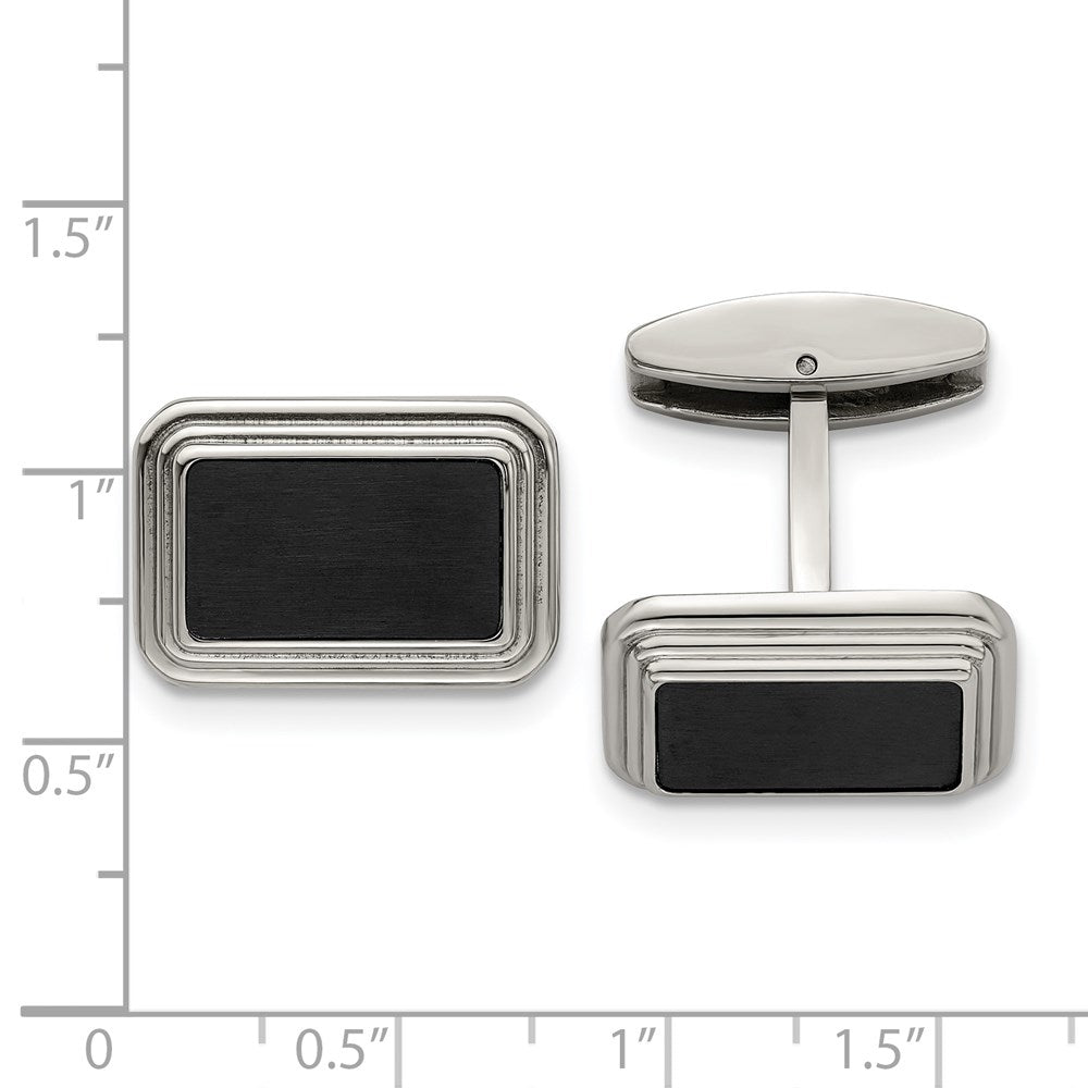 Alternate view of the Stainless Steel & Black Plated Step Edge Rectangle Cuff Links, 20x12mm by The Black Bow Jewelry Co.