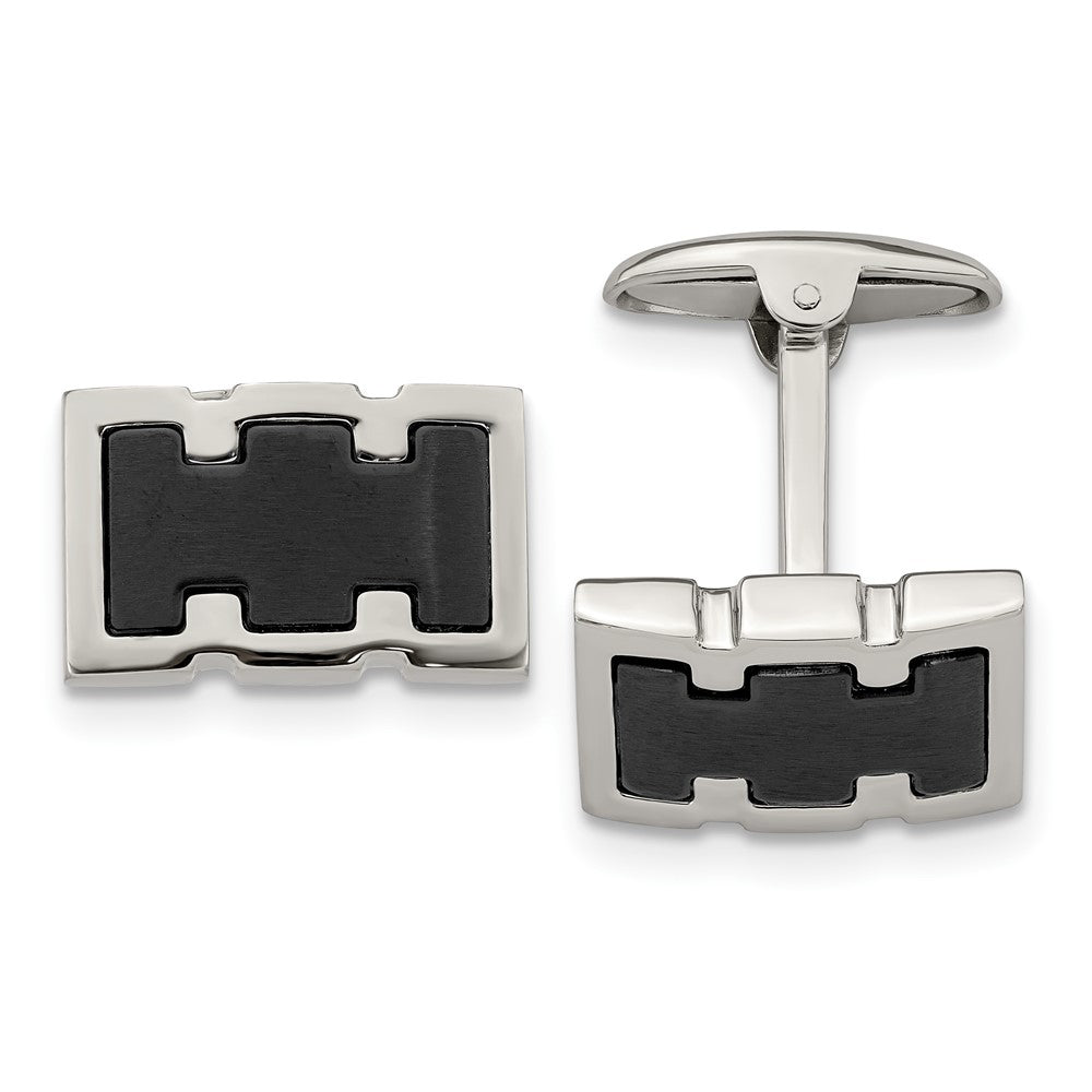 Stainless Steel Black Plated Brushed & Polished Cuff Links, 18 x 11mm, Item M11208 by The Black Bow Jewelry Co.