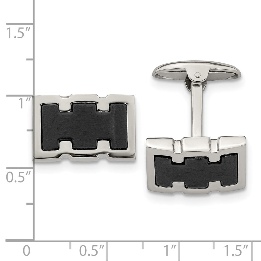Alternate view of the Stainless Steel Black Plated Brushed & Polished Cuff Links, 18 x 11mm by The Black Bow Jewelry Co.