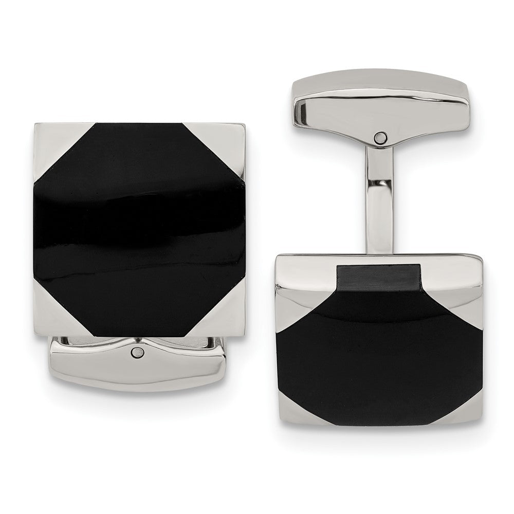 Stainless Steel & Black Rubber Square Cuff Links, 16mm (5/8 Inch), Item M11209 by The Black Bow Jewelry Co.