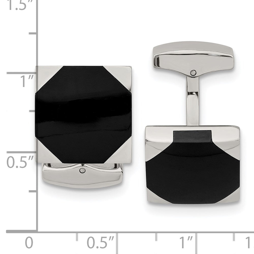 Alternate view of the Stainless Steel & Black Rubber Square Cuff Links, 16mm (5/8 Inch) by The Black Bow Jewelry Co.