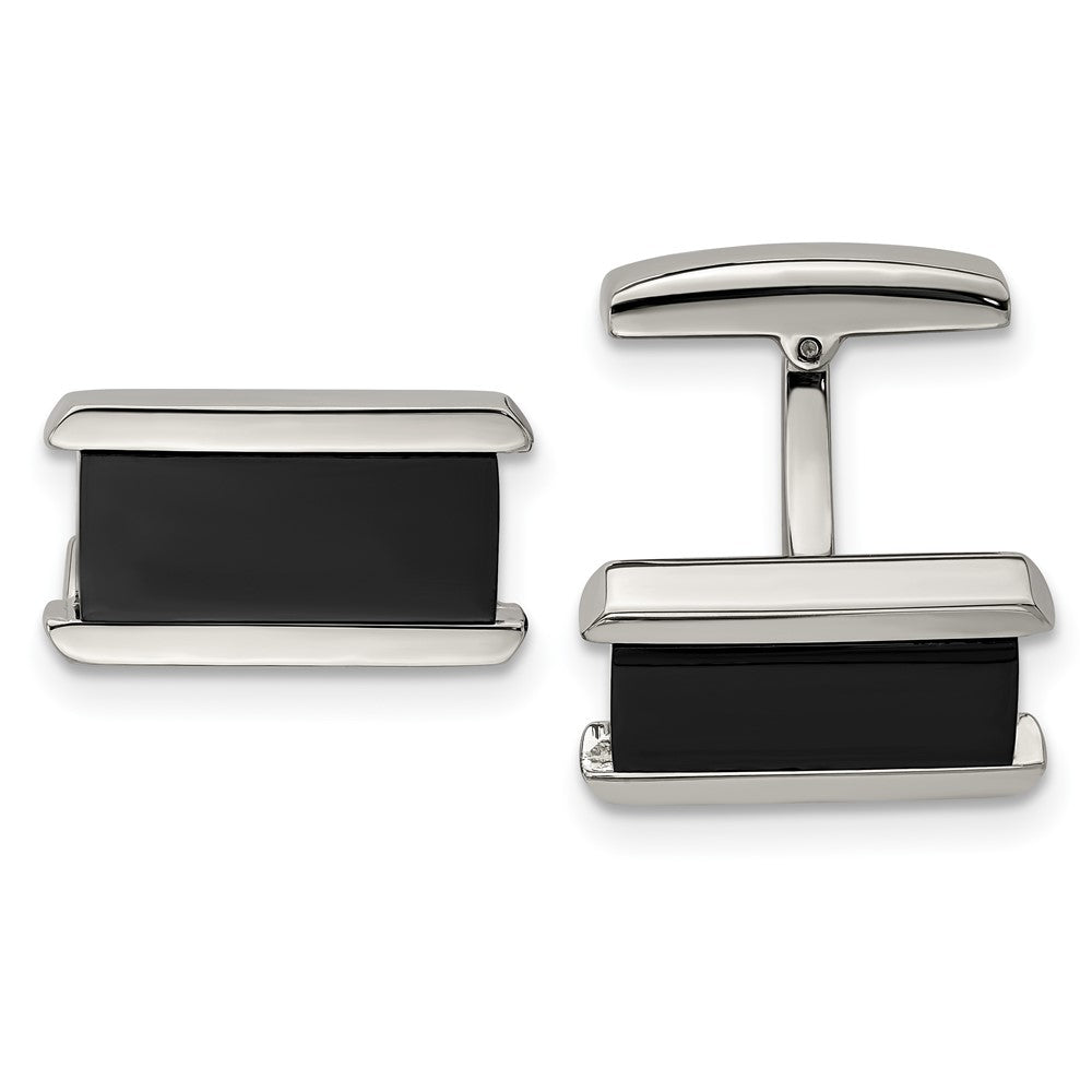 Stainless Steel & Black Plated Rectangle Cuff Links, 20 x 10mm, Item M11211 by The Black Bow Jewelry Co.
