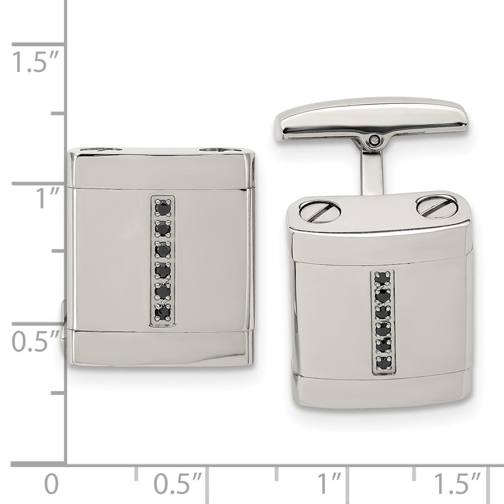 Alternate view of the Stainless Steel & Black CZ Rectangle Cuff Links, 19 x 15mm by The Black Bow Jewelry Co.