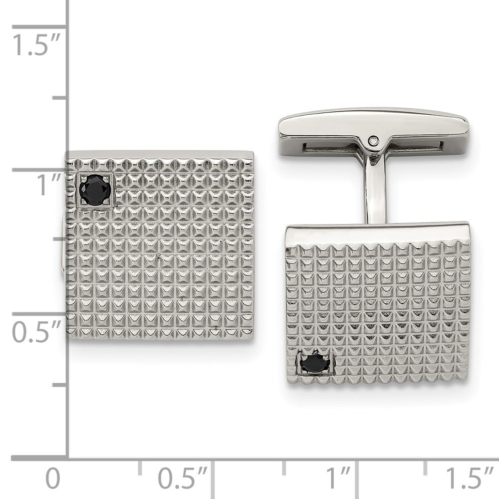 Alternate view of the Stainless Steel & Black CZ Textured Square Cuff Links, 16mm by The Black Bow Jewelry Co.