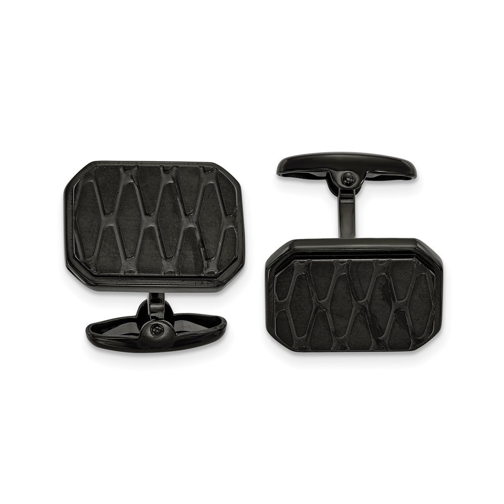 Black Plated Stainless Steel Textured Octagonal Cuff Links 20x16mm, Item M11215 by The Black Bow Jewelry Co.