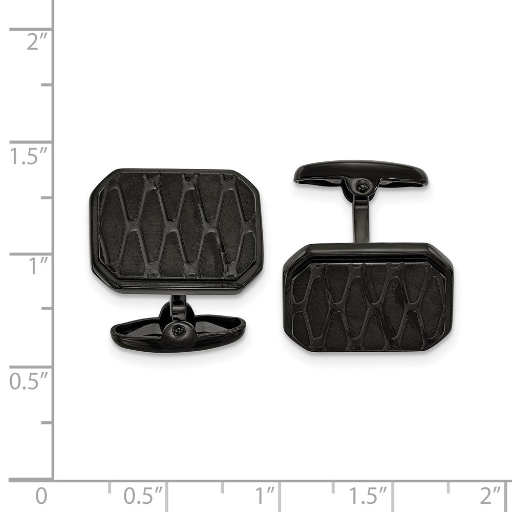 Alternate view of the Black Plated Stainless Steel Textured Octagonal Cuff Links 20x16mm by The Black Bow Jewelry Co.