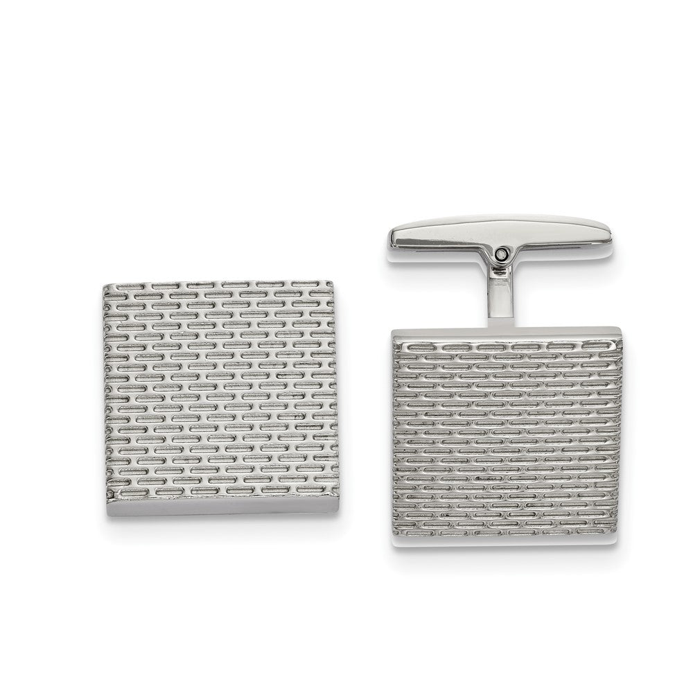 Stainless Steel Polished & Textured Square Cuff Links, 17mm (5/8 Inch), Item M11217 by The Black Bow Jewelry Co.