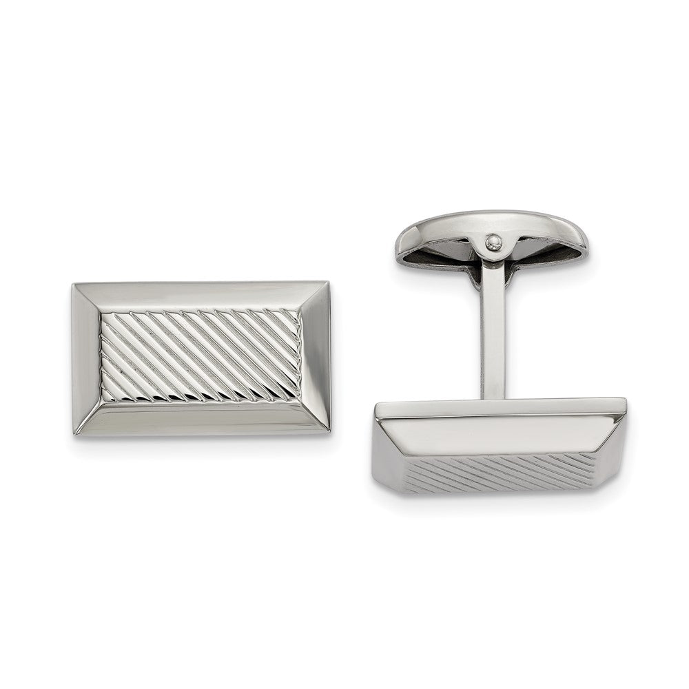Stainless Steel Beveled Edge Textured Rectangle Cuff Links, 20 x 12mm, Item M11218 by The Black Bow Jewelry Co.