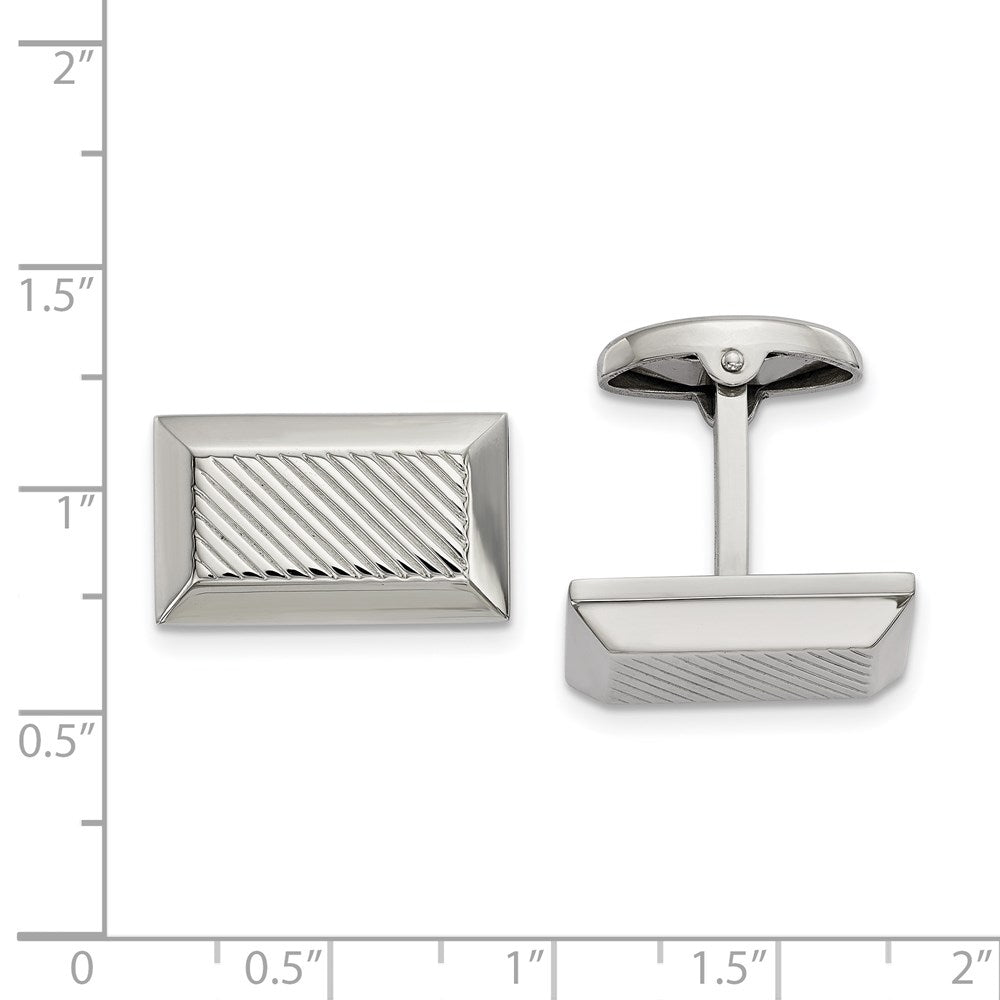Alternate view of the Stainless Steel Beveled Edge Textured Rectangle Cuff Links, 20 x 12mm by The Black Bow Jewelry Co.