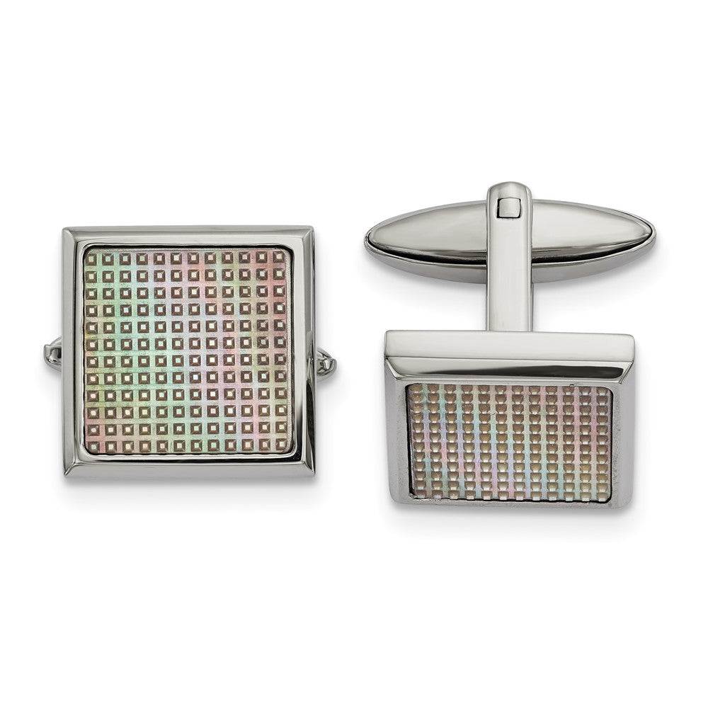 Stainless Steel & Rainbow Anodized Textured Square Cuff Links, 19mm, Item M11219 by The Black Bow Jewelry Co.