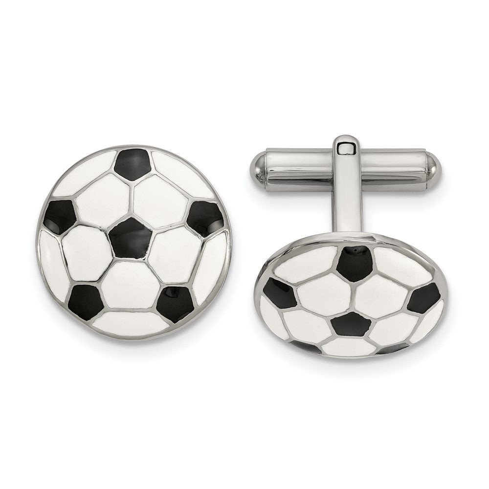 Stainless Steel & Enameled Soccer Ball Cuff Links, 17mm (5/8 Inch), Item M11221 by The Black Bow Jewelry Co.