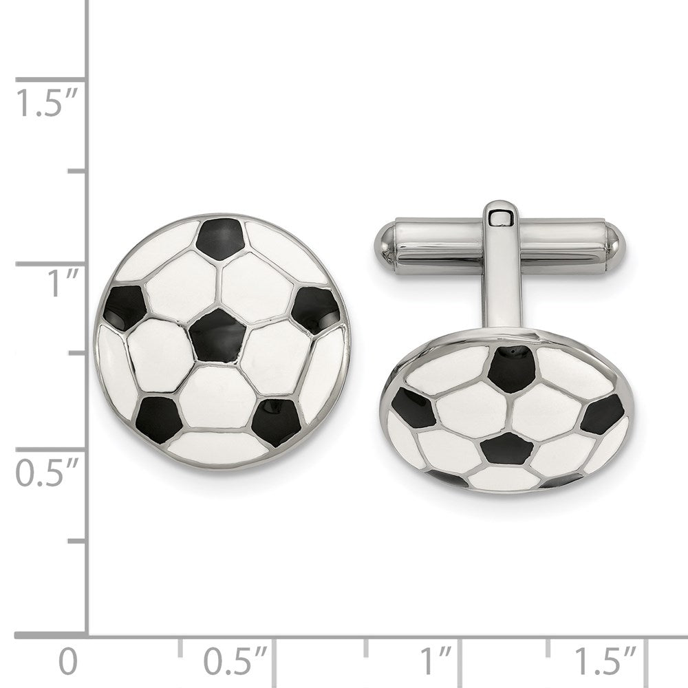 Alternate view of the Stainless Steel & Enameled Soccer Ball Cuff Links, 17mm (5/8 Inch) by The Black Bow Jewelry Co.
