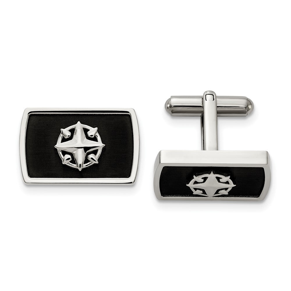 Stainless Steel & Black Plated North Star Compass Cuff Links, 22x14mm, Item M11223 by The Black Bow Jewelry Co.