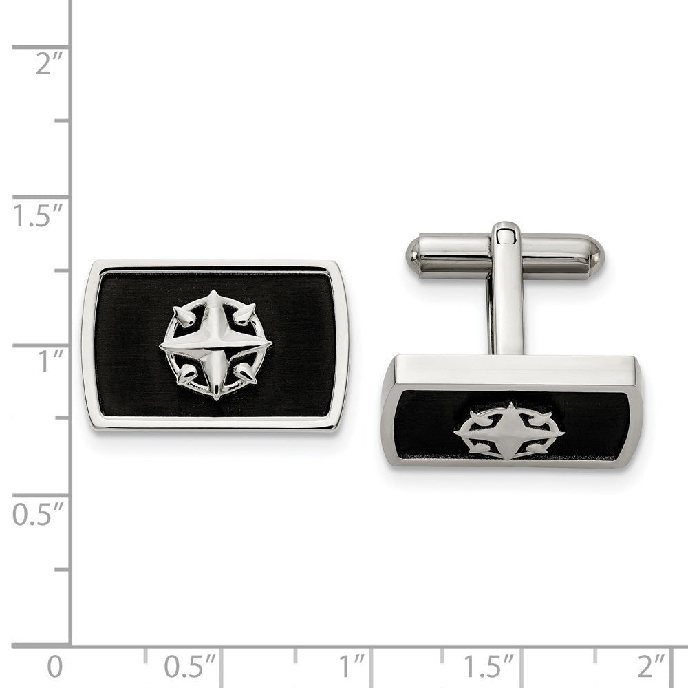 Alternate view of the Stainless Steel & Black Plated North Star Compass Cuff Links, 22x14mm by The Black Bow Jewelry Co.
