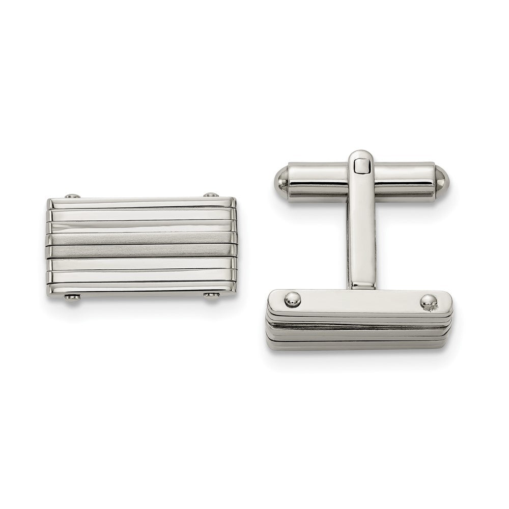 Stainless Steel Brushed & Polished Rectangle Bar Cuff Links, 18 x 10mm, Item M11224 by The Black Bow Jewelry Co.