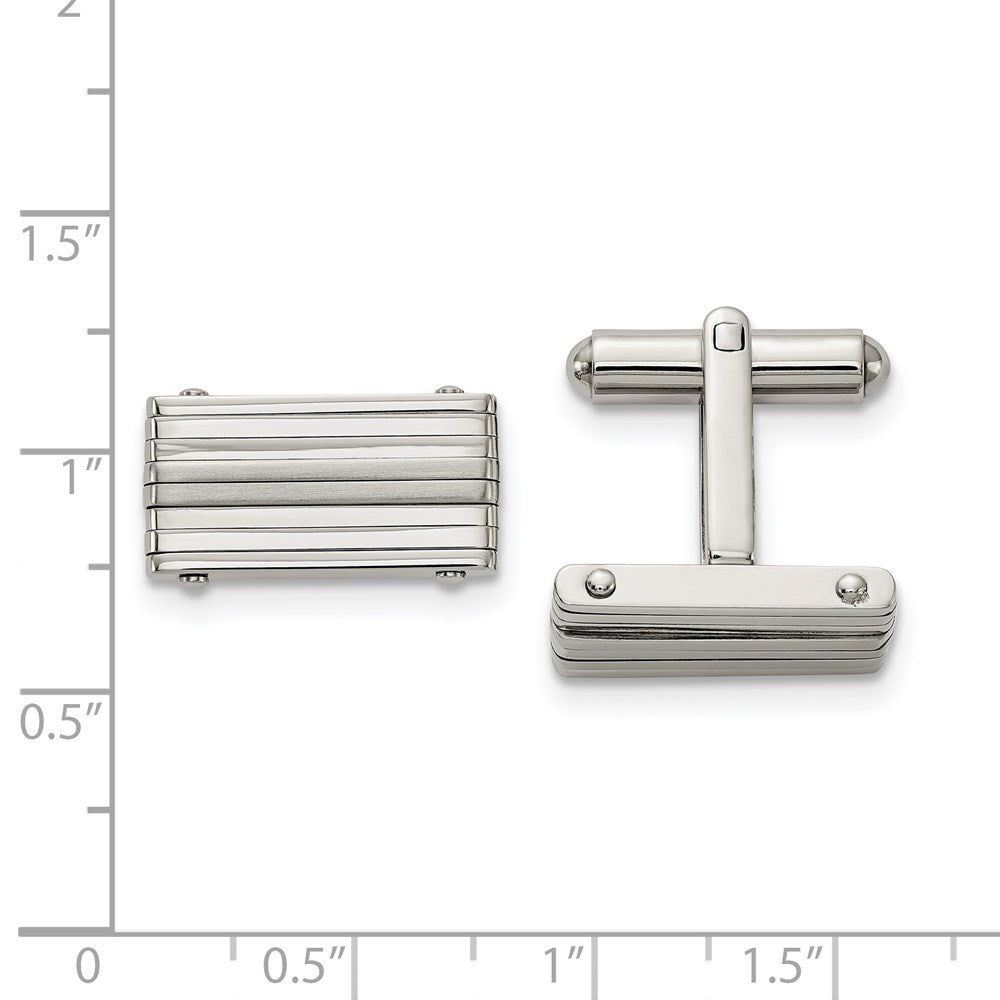 Alternate view of the Stainless Steel Brushed & Polished Rectangle Bar Cuff Links, 18 x 10mm by The Black Bow Jewelry Co.