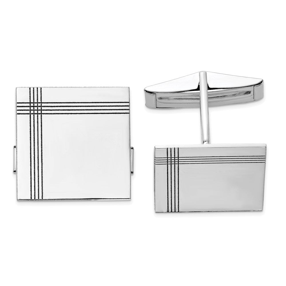 Alternate view of the 14K Yellow or White Gold Grooved Square Cuff Links, 17mm by The Black Bow Jewelry Co.