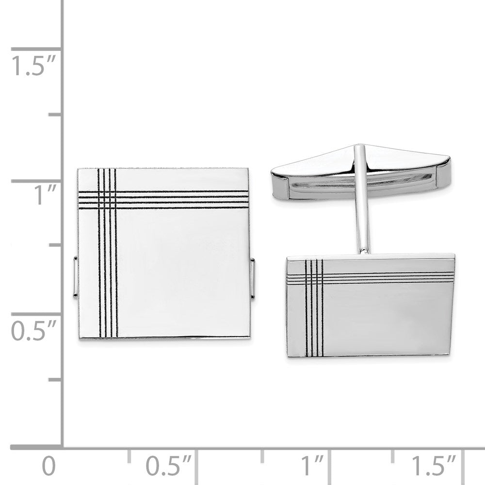 Alternate view of the 14K White Gold Grooved Square Cuff Links, 17mm by The Black Bow Jewelry Co.