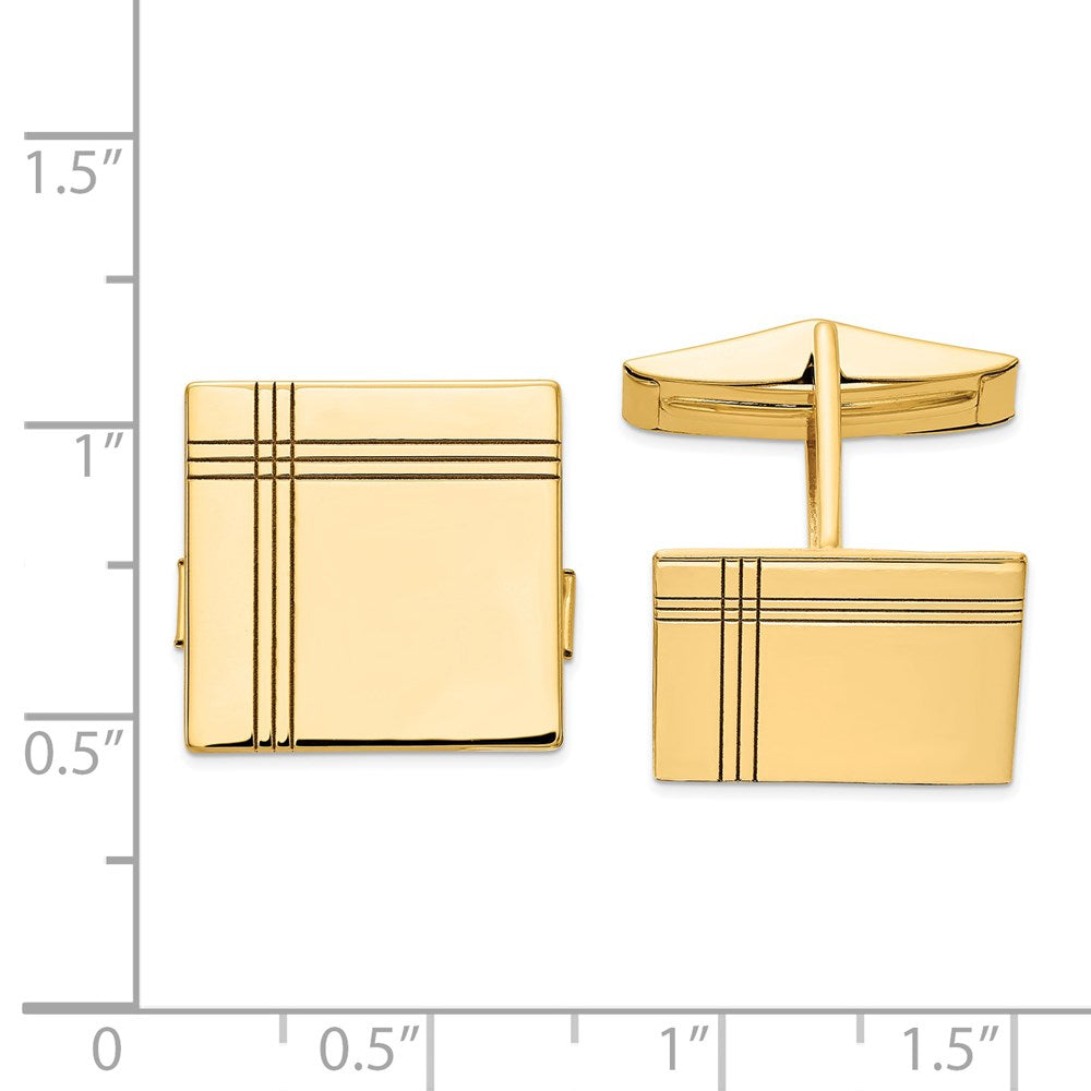 Alternate view of the 14K Yellow Gold Grooved Square Cuff Links, 17mm by The Black Bow Jewelry Co.