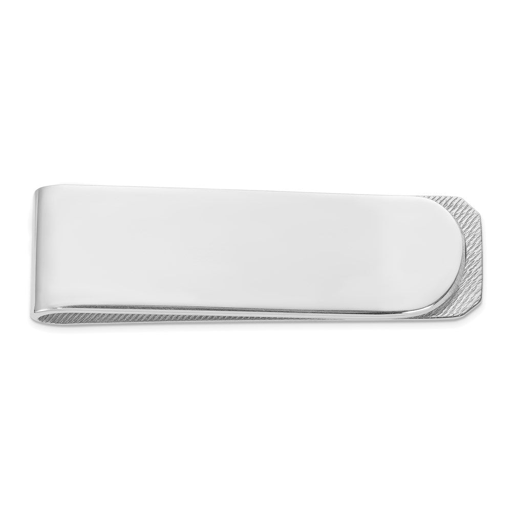Rhodium Plated Sterling Silver Polished/Textured Fold Over Money Clip, Item M11242 by The Black Bow Jewelry Co.