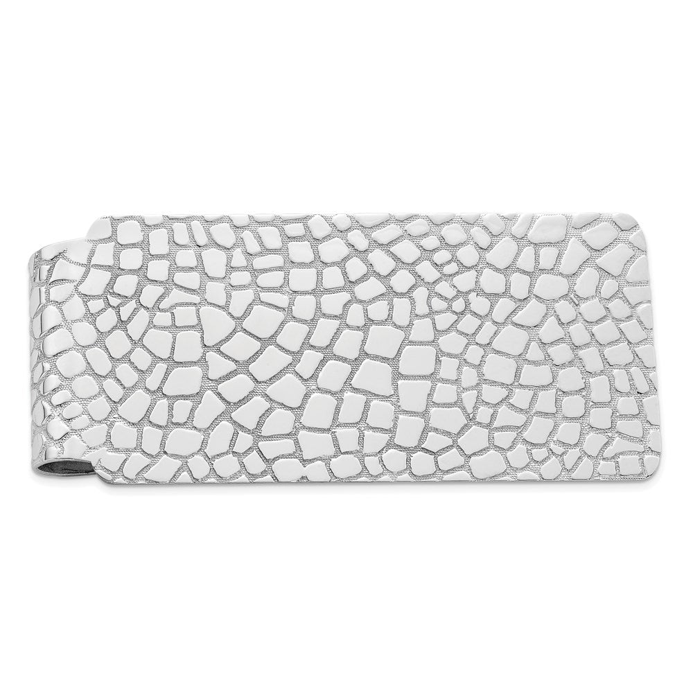 Rhodium Plated Sterling Silver Cobblestone FoldOver Money Clip 25x58mm, Item M11248 by The Black Bow Jewelry Co.