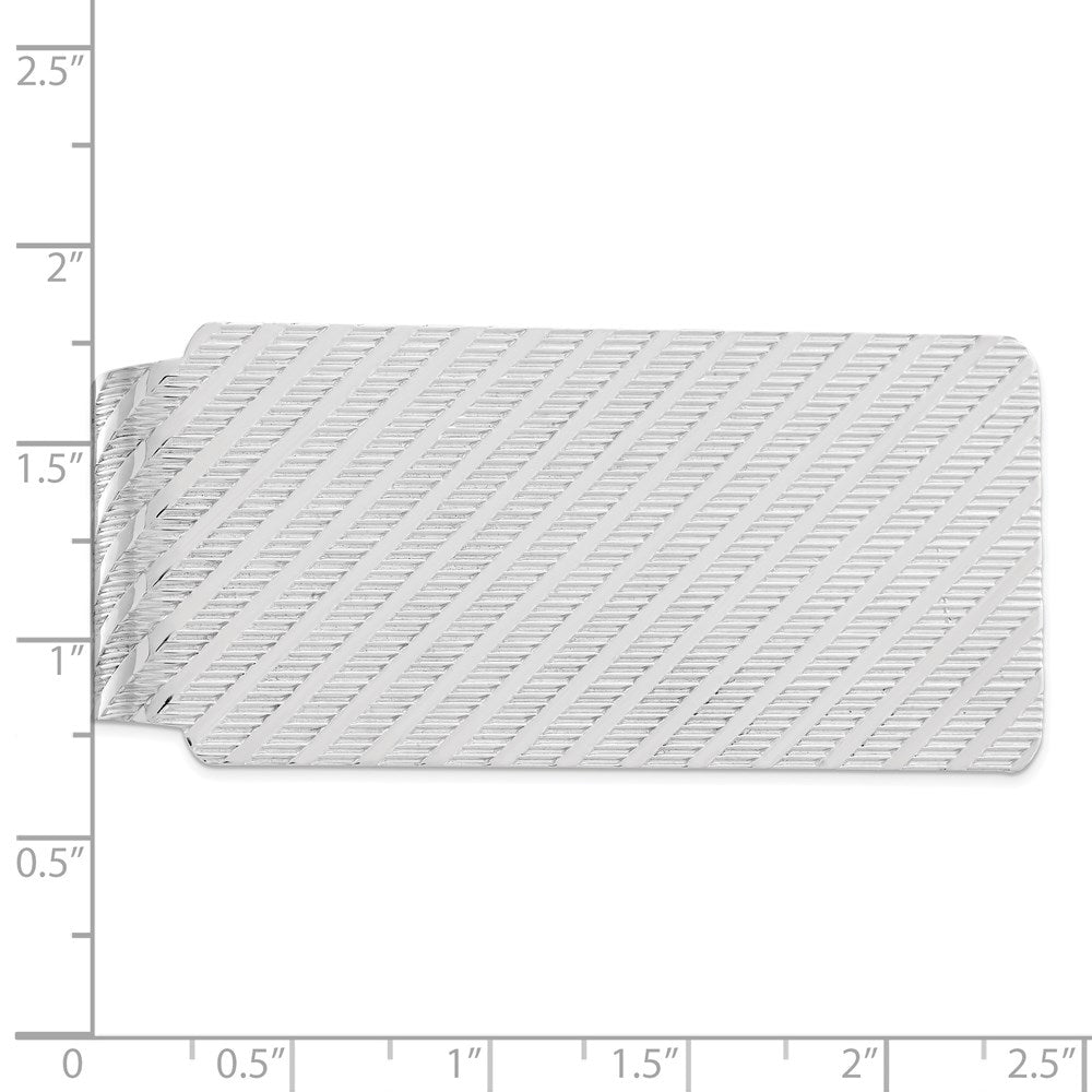 Alternate view of the Rhodium Plated Sterling Silver Diagonal Striped Money Clip, 27 x 60mm by The Black Bow Jewelry Co.