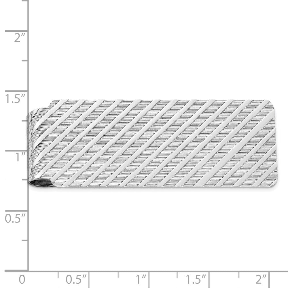 Alternate view of the Rhodium Plated Sterling Silver Diagonal Striped Money Clip, 19 x 52mm by The Black Bow Jewelry Co.