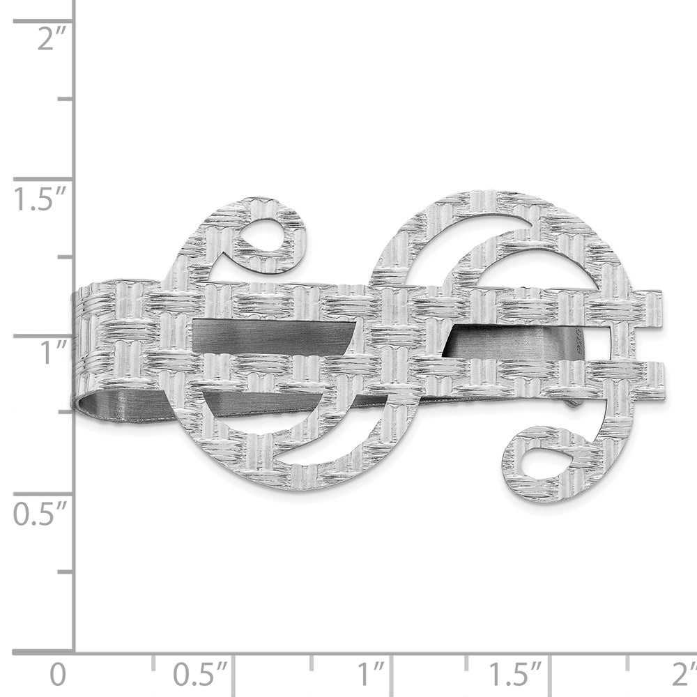 Alternate view of the Rhodium Plated Sterling Silver Basketweave Dollar Sign Money Clip by The Black Bow Jewelry Co.