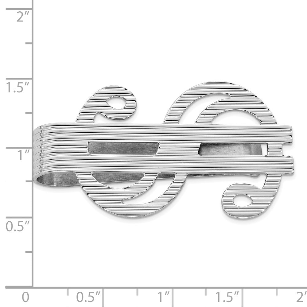 Alternate view of the Rhodium Plated Sterling Silver Grooved Striped Dollar Sign Money Clip by The Black Bow Jewelry Co.