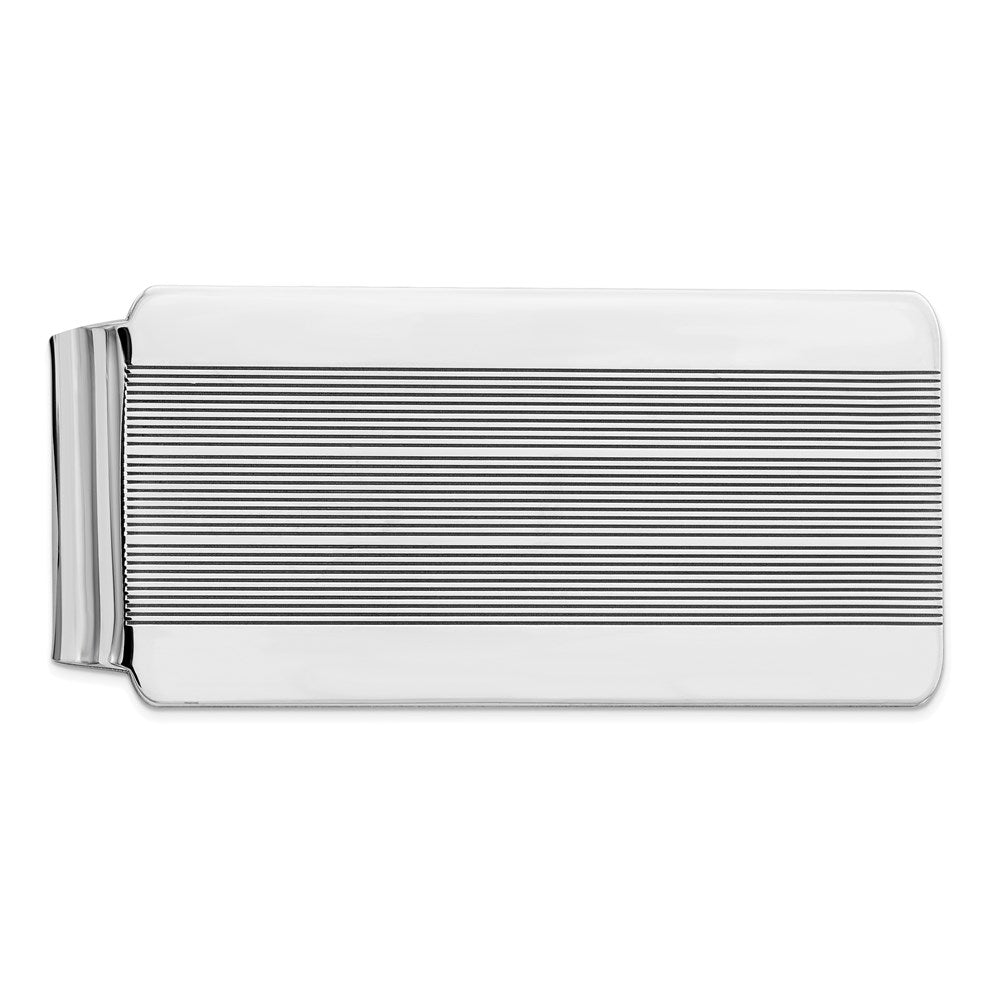 Rhodium Plated Sterling Silver Striped Fold Over Money Clip, 26 x 54mm, Item M11255 by The Black Bow Jewelry Co.