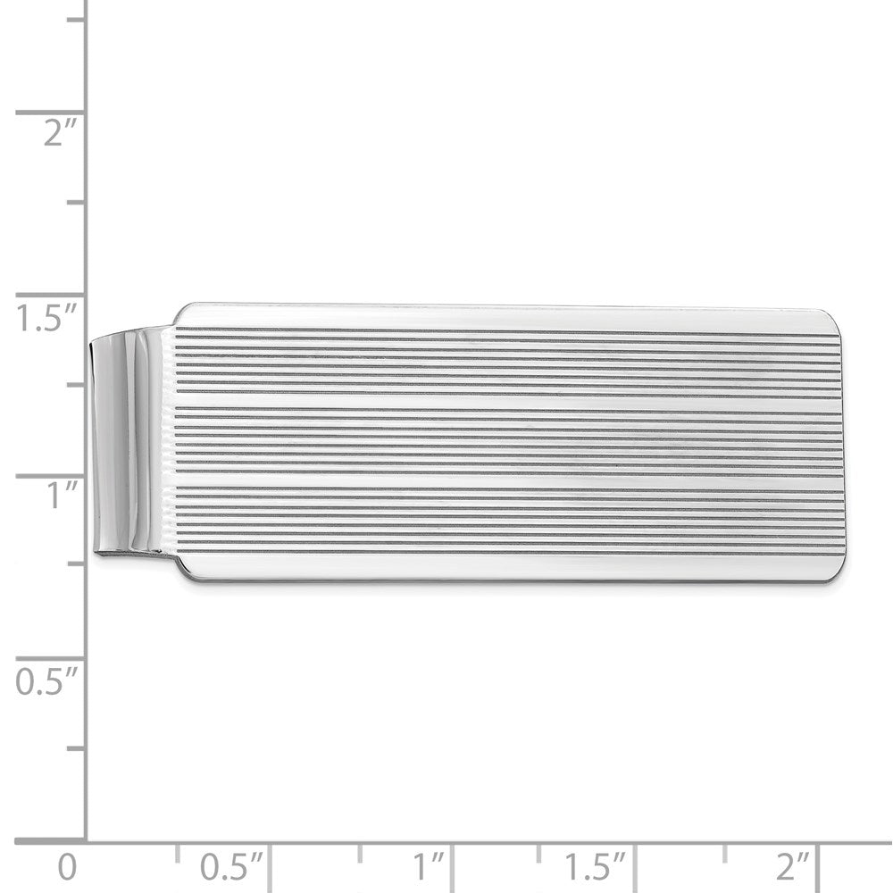 Alternate view of the Rhodium Plated Sterling Silver Striped Fold Over Money Clip, 20 x 53mm by The Black Bow Jewelry Co.