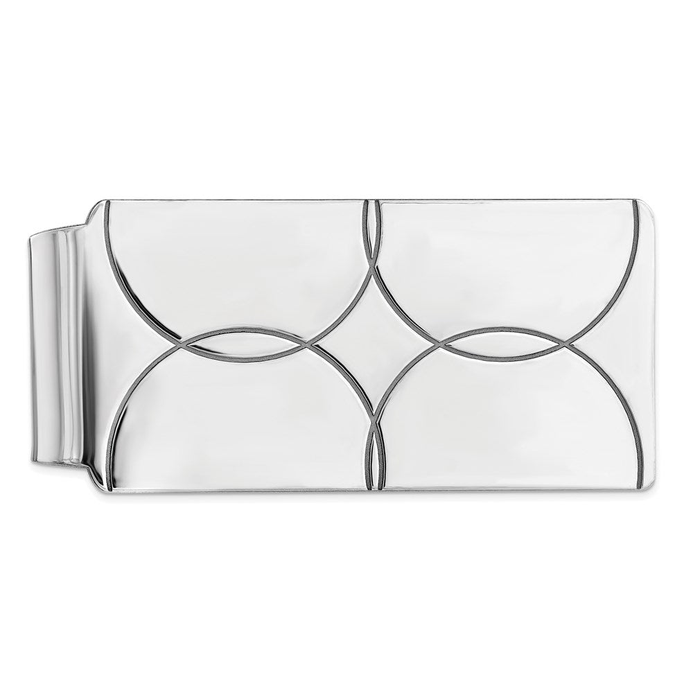 Rhodium Plated Sterling Silver Circle Design Fold Over Money Clip 25mm, Item M11259 by The Black Bow Jewelry Co.